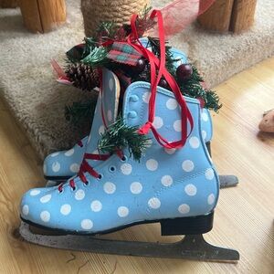 Blue Polka Dot Ice Skates with Red Laces
